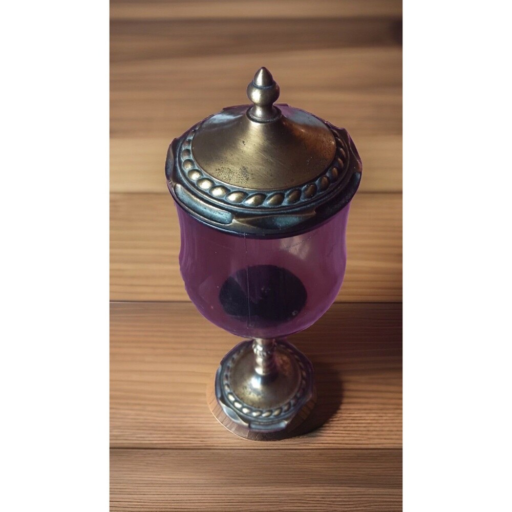 Rare Carriage House Pair Smokey Glass Brass Chalice Gothic Academia Lid Jar